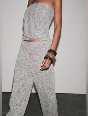 Zara Boucle Pant Set Bandeau Top